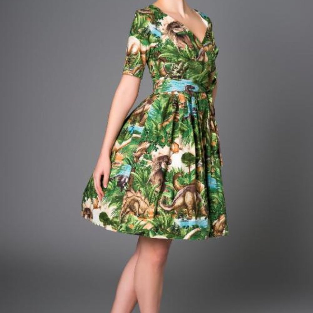 Tropical Print Green Dress